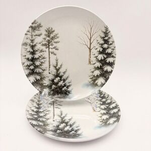 Mesa Brasil Winter Scene Plates Set of 2 Appetizer Salad Dessert Christmas